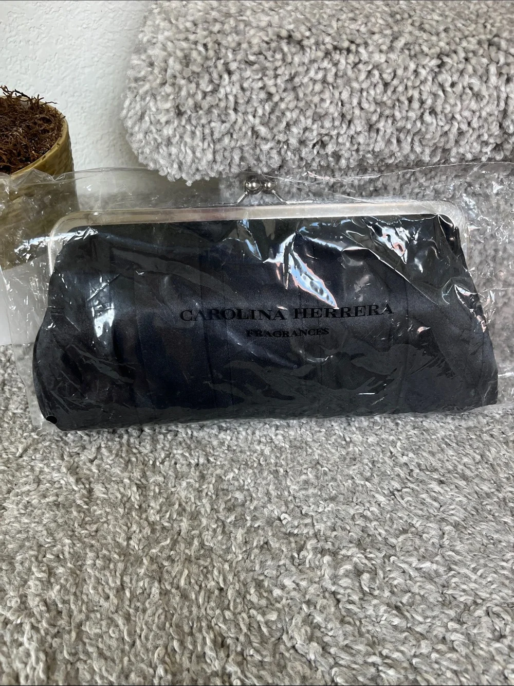 Carolina Herrera Black Satin Frame Clutch